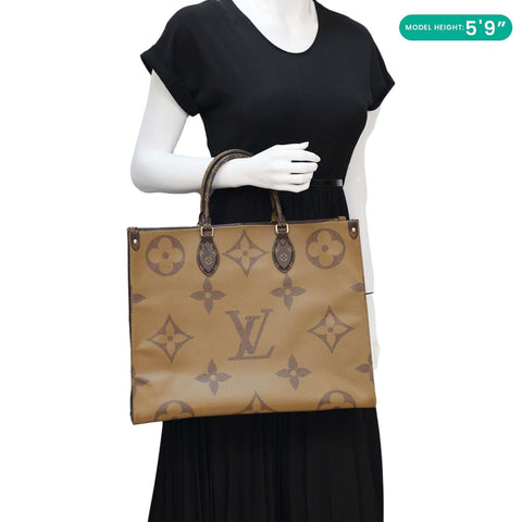 LOUIS VUITTON Onthego GM Giant Monogram Reverse Canvas Tote Bag Brown