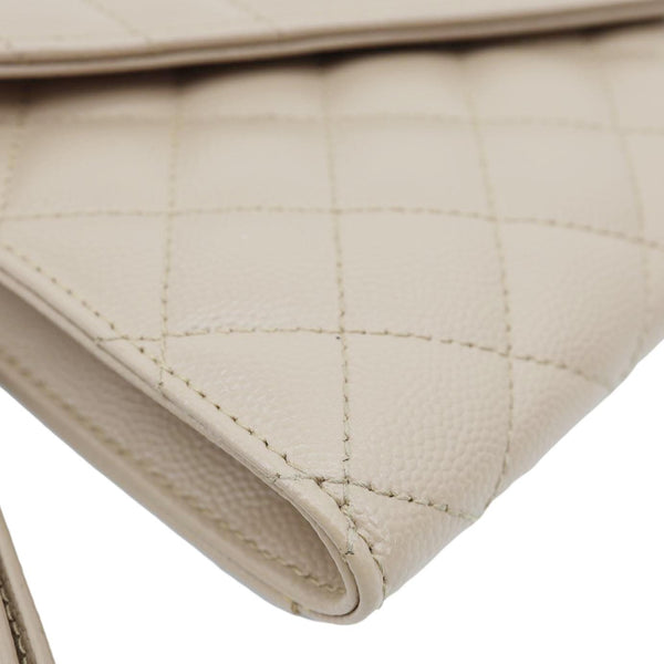 YVES SAINT LAURENT Monogram Envelope Grain De Poudre Leather Clutch Beige