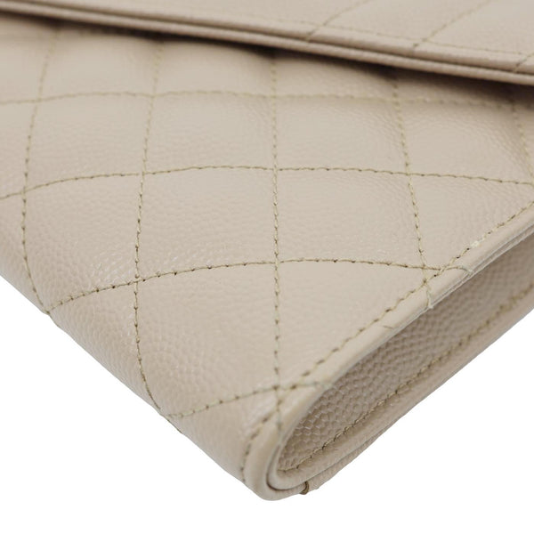 YVES SAINT LAURENT Monogram Envelope Grain De Poudre Leather Clutch Beige