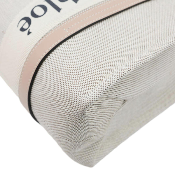 CHLOE Woody Linen Canvas Tote Bag Beige