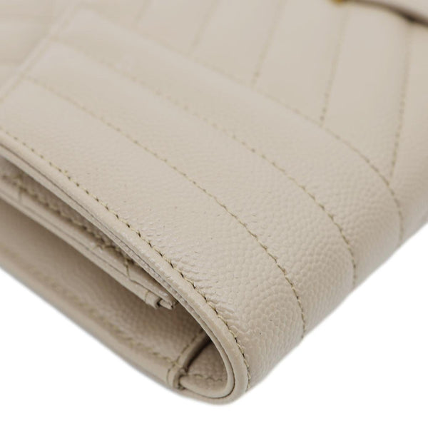 YVES SAINT LAURENT Monogram Envelope Grain De Poudre Leather Clutch Beige