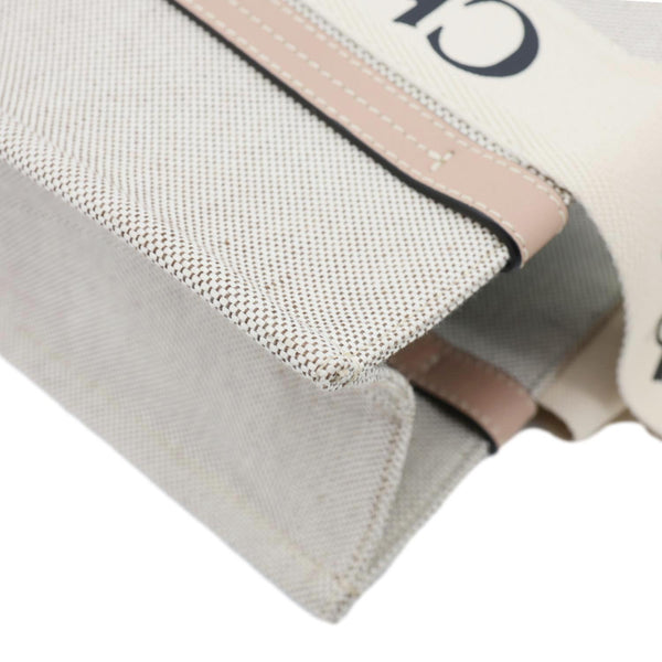 CHLOE Woody Linen Canvas Tote Bag Beige