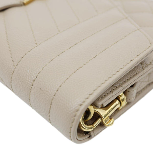 YVES SAINT LAURENT Monogram Envelope Grain De Poudre Leather Clutch Beige