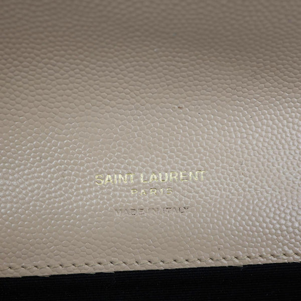 YVES SAINT LAURENT Monogram Envelope Grain De Poudre Leather Clutch Beige