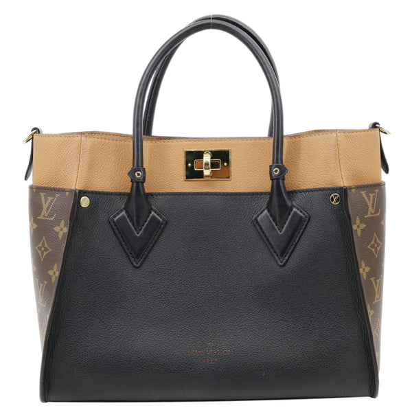 LOUIS VUITTON On My Side MM Leather Monogram Canvas Shoulder Bag Black