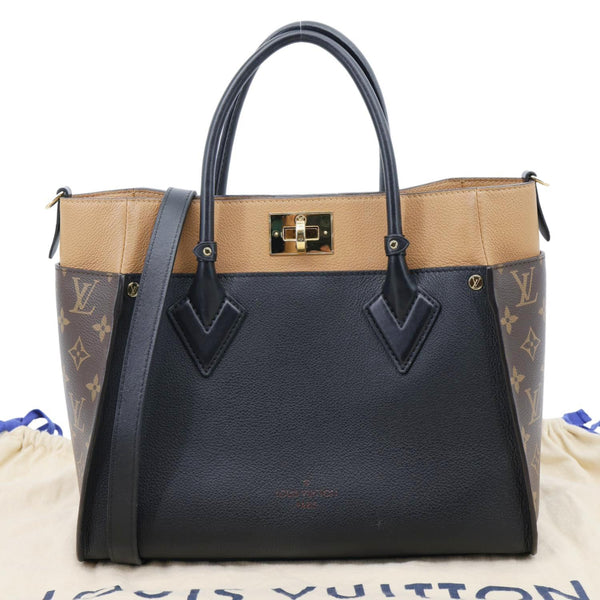 LOUIS VUITTON On My Side MM Leather Monogram Canvas Shoulder Bag Black