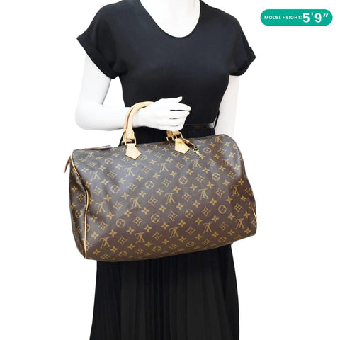 LOUIS VUITTON Speedy 40 Monogram Canvas Satchel Bag Brown