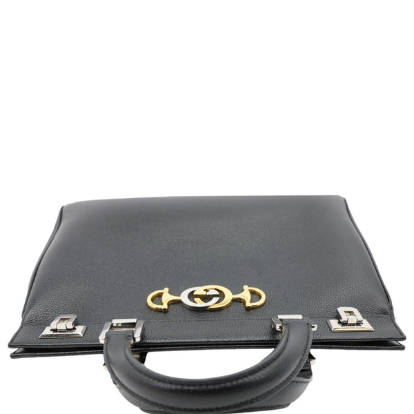 GUCCI Zumi Medium Leather Top Handle Shoulder Bag Black 564714
