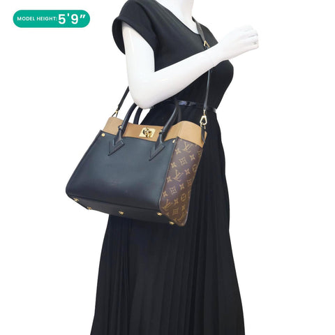 LOUIS VUITTON On My Side MM Leather Monogram Canvas Shoulder Bag Black