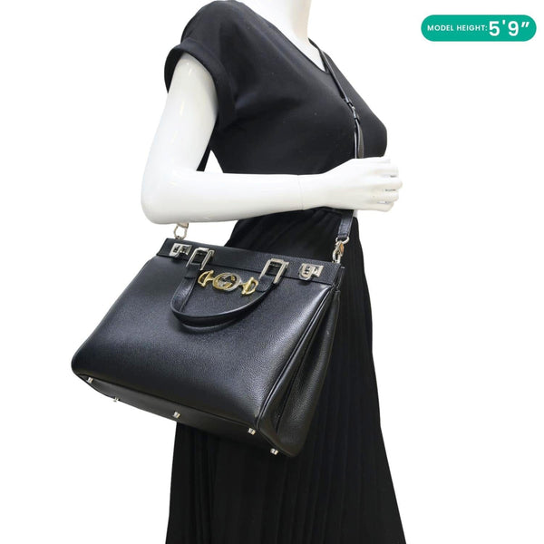 GUCCI Zumi Medium Leather Top Handle Shoulder Bag Black 564714