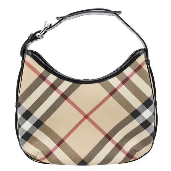 BURBERRY Nova Check Canvas Hobo Bag Black