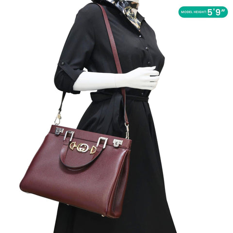 GUCCI Zumi Medium Leather Top Handle Shoulder Bag Burgundy 564714
