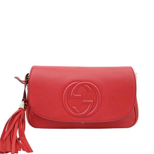 GUCCI GG Soho Tassel Chain Leather Crossbody Bag Red 336752