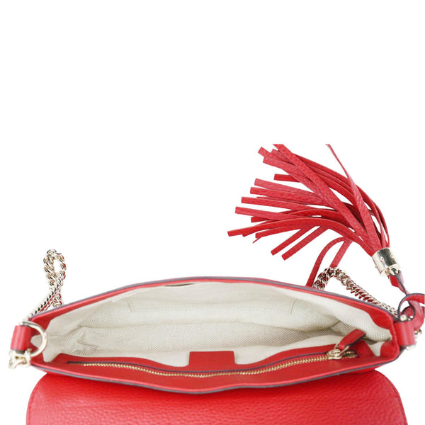 GUCCI GG Soho Tassel Chain Leather Crossbody Bag Red 336752