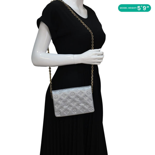 LOUIS VUITTON Coussin Pochette Embossed Leather Crossbody Bag Silver