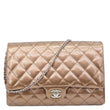 CHANEL Classic Flap Quilted Striated Patent Leather Shoulder Bag Bronze