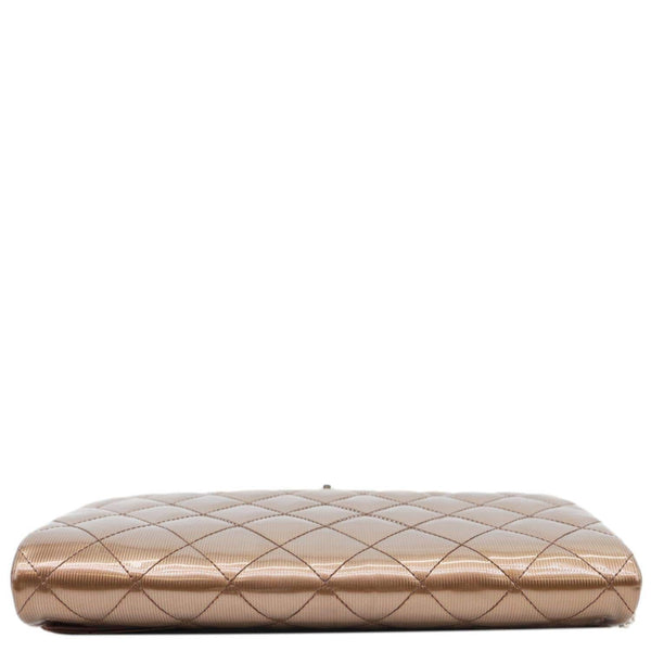 CHANEL Classic Flap Quilted Striated Patent Leather Shoulder Bag Bronze