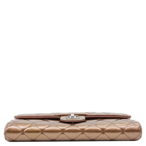 CHANEL Classic Flap Quilted Striated Patent Leather Shoulder Bag Bronze