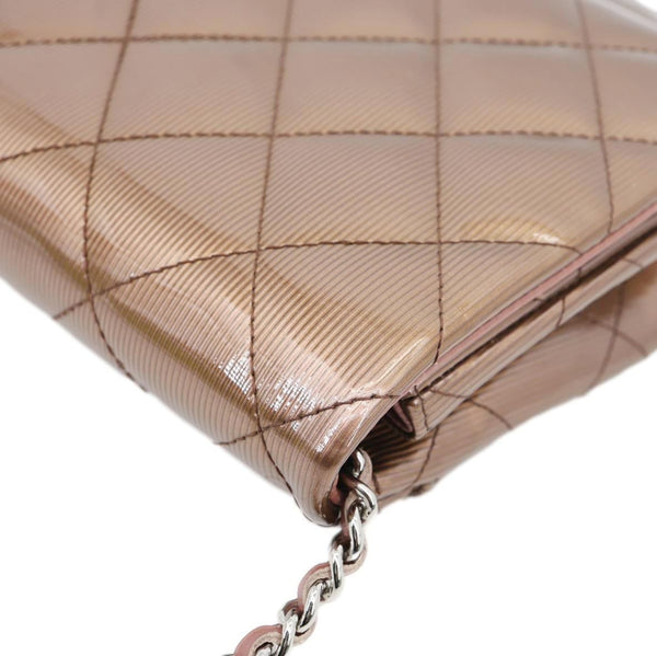 CHANEL Classic Flap Quilted Striated Patent Leather Shoulder Bag Bronze