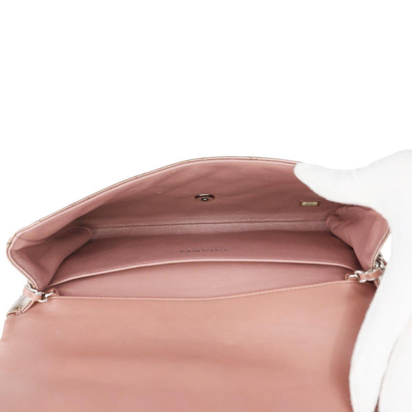 CHANEL Classic Flap Quilted Striated Patent Leather Shoulder Bag Bronze