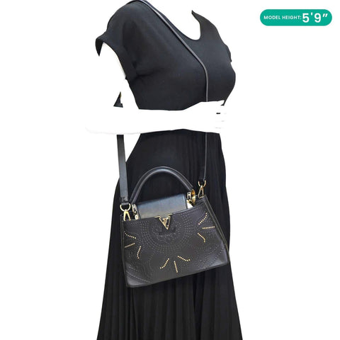 LOUIS VUITTON Capucines BB Trunk Lotus Leather Satchel Crossbody Bag Black