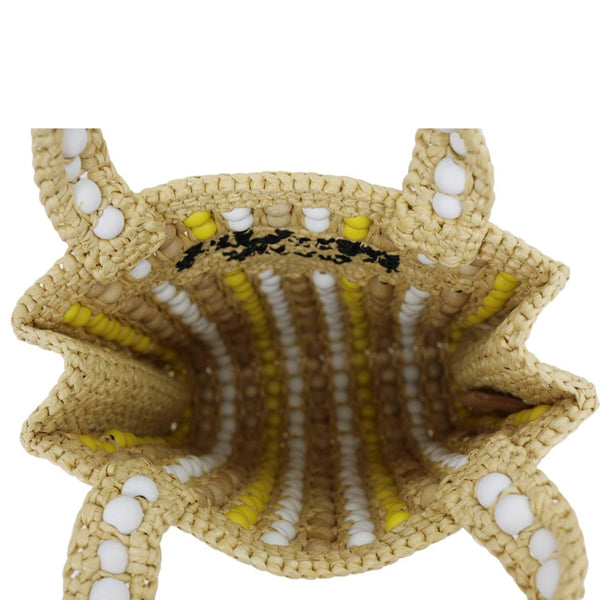 PRADA Embroidered Logo Raffia Wood Bead Tote Bag Multicolor