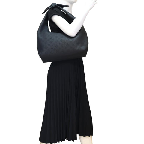 LOUIS VUITTON Why Knot MM Monogram Mahina Leather Hobo Bag Black