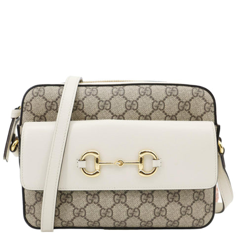 GUCCI Horsebit 1955 Small GG Supreme Canvas Shoulder Bag White 645454