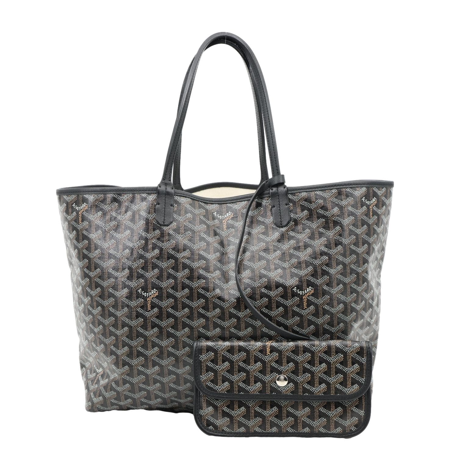 GOYARD Saint Louis PM Chevron Print Canvas Tote Bag Black