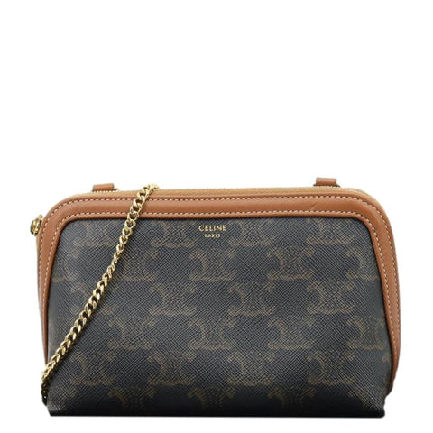 CELINE Triomphe Canvas Clutch On Chain Brown