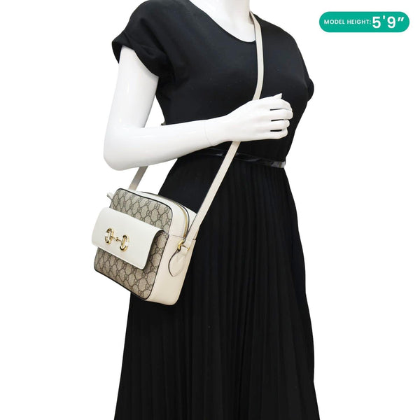 GUCCI Horsebit 1955 Small GG Supreme Canvas Shoulder Bag White 645454