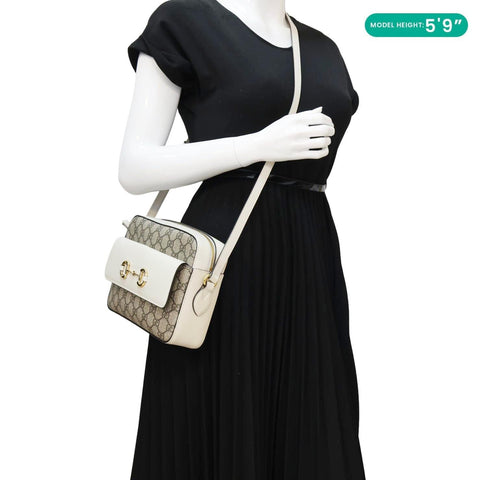 GUCCI Horsebit 1955 Small GG Supreme Canvas Shoulder Bag White 645454