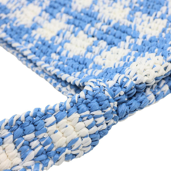 PRADA Embroidered Logo Yarn Crochet Tote Bag Blue