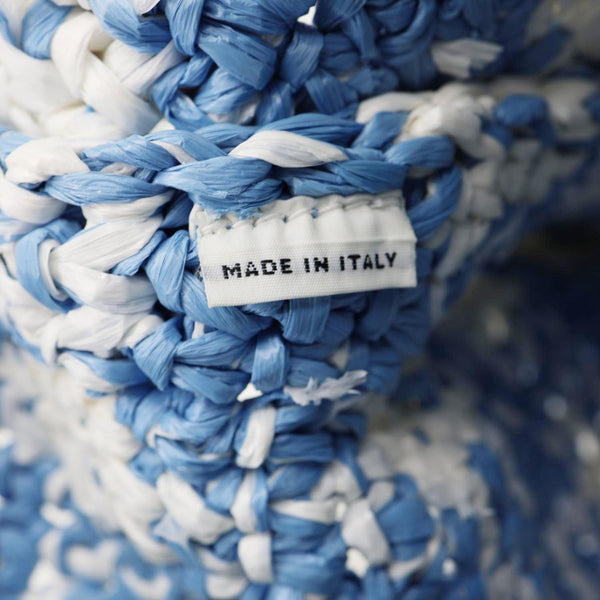 PRADA Embroidered Logo Yarn Crochet Tote Bag Blue