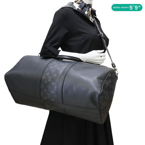 LOUIS VUITTON Keepall 50 Bandouliere Taigarama Travel Bag Black
