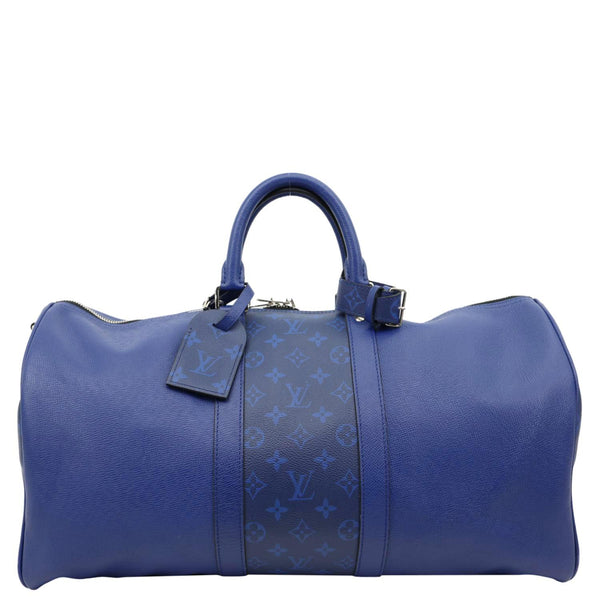 LOUIS VUITTON Keepall 50 Bandouliere Monogram Taiga Leather Travel Bag Blue