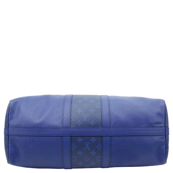 LOUIS VUITTON Keepall 50 Bandouliere Monogram Taiga Leather Travel Bag Blue