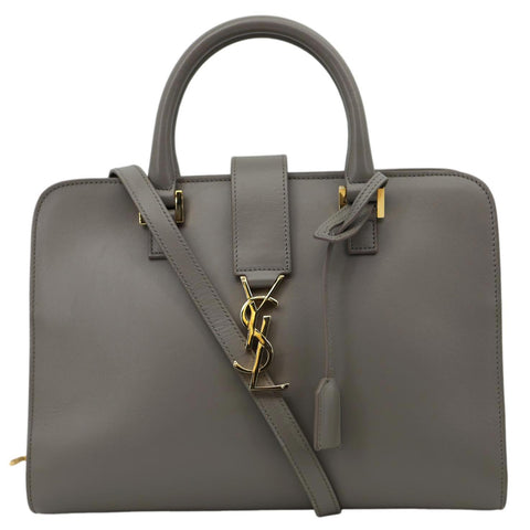 YVES SAINT LAURENT Cabas Baby Leather Tote Shoulder Bag Gray