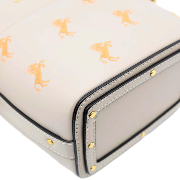 CHLOE Roy Little Horses Embroidered Leather Bucket Bag Beige