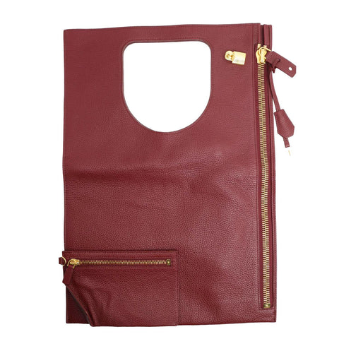 TOM FORD Alix Padlock Zip Fold-over Leather Tote Bag Burgundy