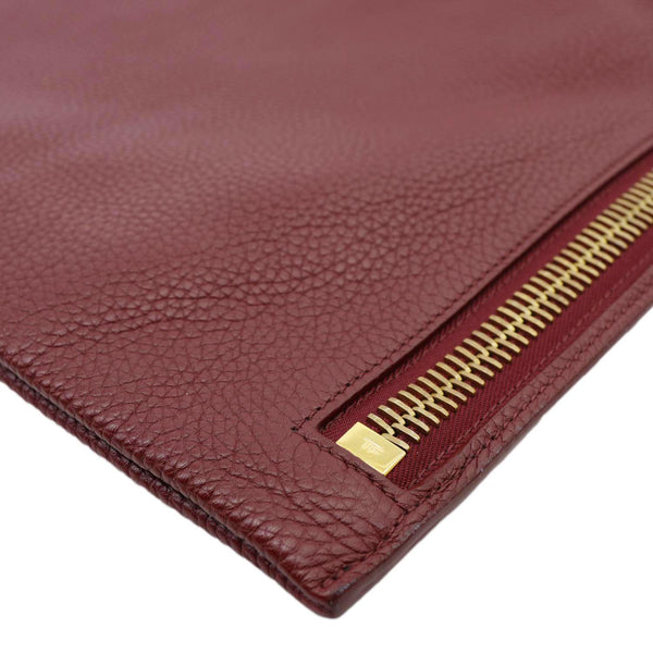 TOM FORD Alix Padlock Zip Fold-over Leather Tote Bag Burgundy