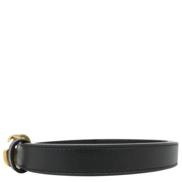 GUCCI Slim Double G buckle Smooth Leather Belt Size 95/38 Black 409417