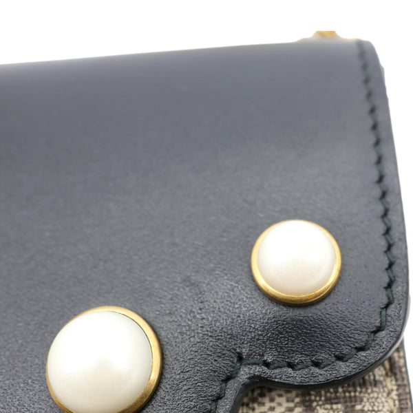 GUCCI Peony Pearly Mini GG Supreme Canvas Wallet on Chain Beige 431478