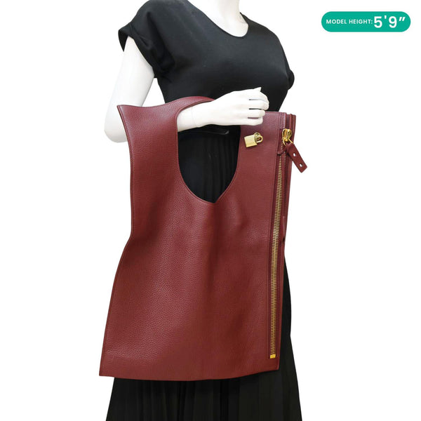 TOM FORD Alix Padlock Zip Fold-over Leather Tote Bag Burgundy