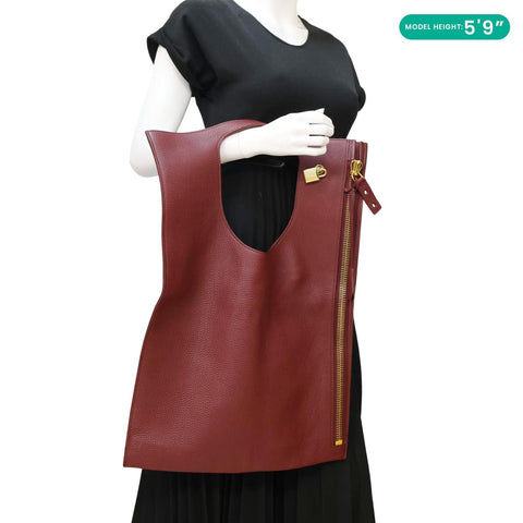 TOM FORD Alix Padlock Zip Fold-over Leather Tote Bag Burgundy