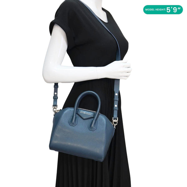 Givenchy Antigona Leather Satchel Shoulder Bag Peacock Blue - Model Wearing
