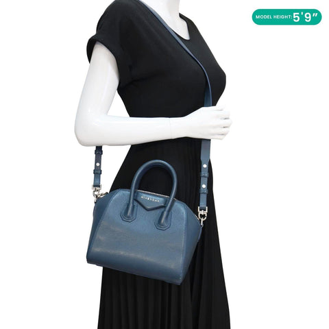 Givenchy Antigona Leather Satchel Shoulder Bag Peacock Blue - Model Wearing