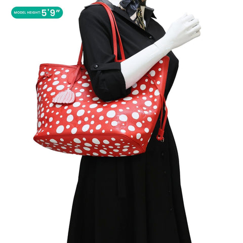 LOUIS VUITTON x Yayoi Kusama Neverfull MM Infinity Dots Empreinte Leather Tote Bag Red