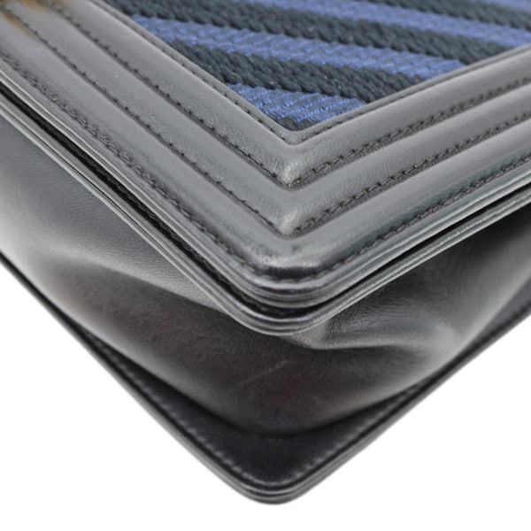 CHANEL Boy Old Medium Braided Chevron Cording Leather Crossbody Bag Navy Blue