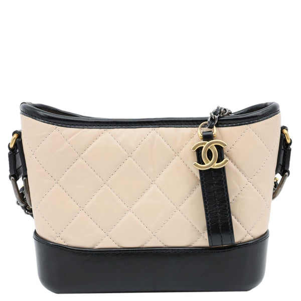 CHANEL Gabrielle Small Quilted Aged Lambskin Leather Crossbody Bag Black